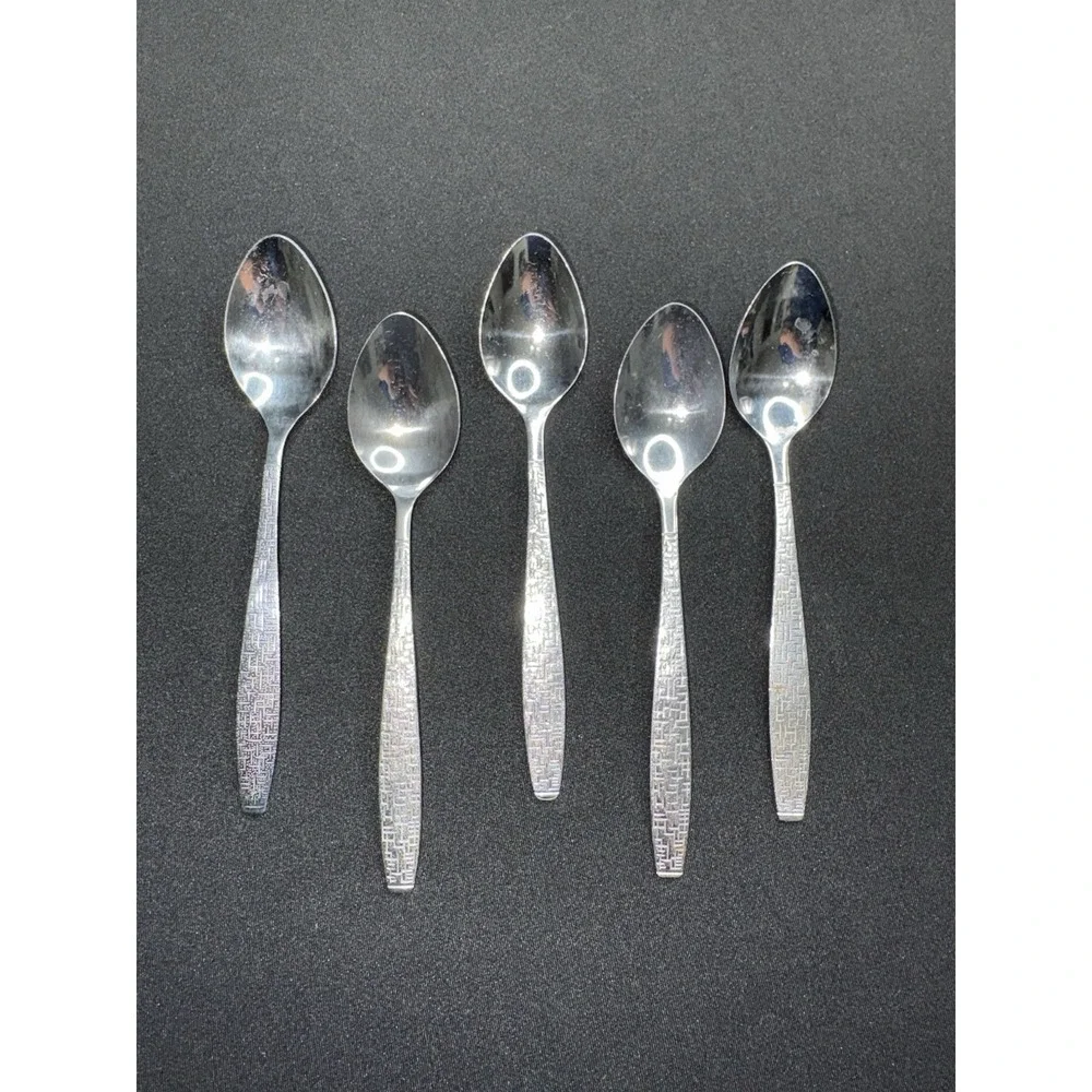 Vintage TWA THC Basket Weave Five Stainless Steel Spoons Korea